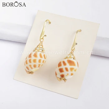 

BOROSA 5/10Pairs Gold Plated Natural Conch Shell Dangle Earrings Sea Snail Drop Earrings Bohemian Earrings Girls Gifts G1732
