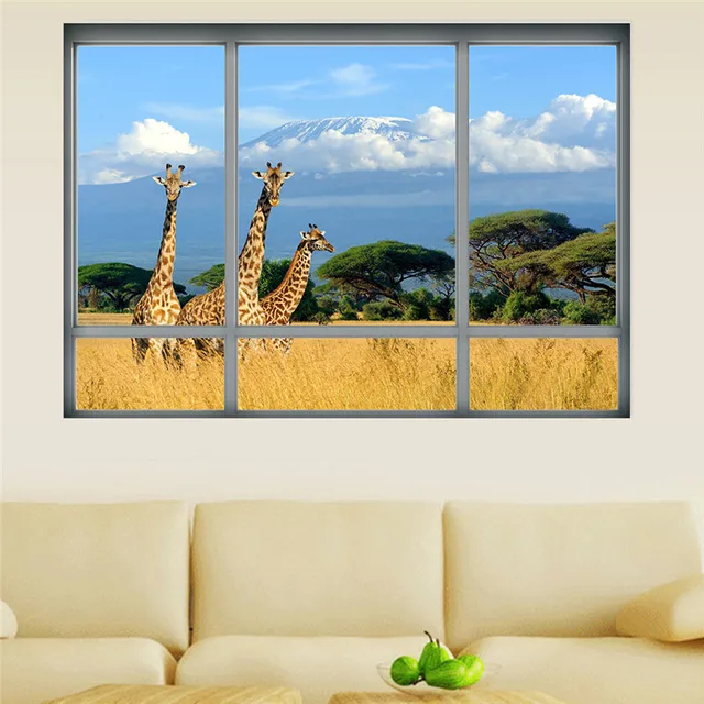 African Savannah Zebra Giraffe Window Landscape Wall Sticker Self African Savannah Zebra Giraffe Window Landscape Wall Sticker Self Adhesive Pvc Wallpaper Fake