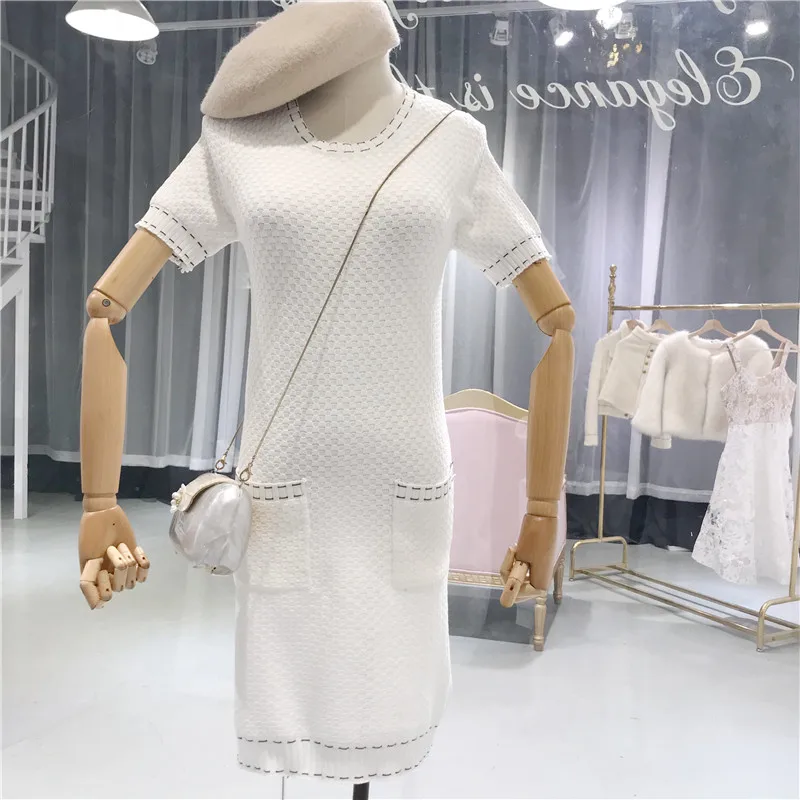 ALPHALMODA Autumn Winter Elegant Knitted Cardigans+ Short-sleeved Knit Dress Women OL Casual Suits