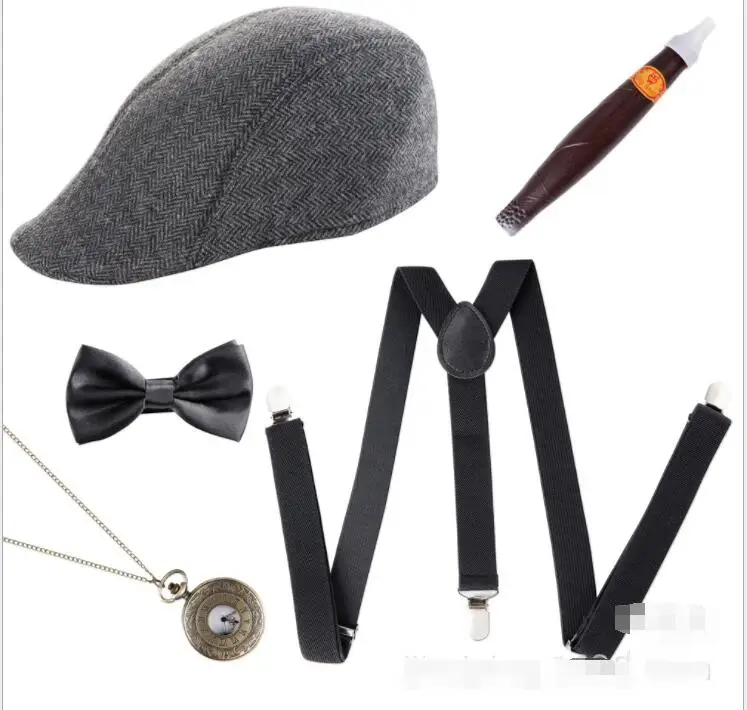 Мужские 1920s 20s Гангстерский набор шляпа подтяжки галстук сигары Гэтсби аксессуары для костюма 1920S Хлопушка Гангстерский костюм аксессуар