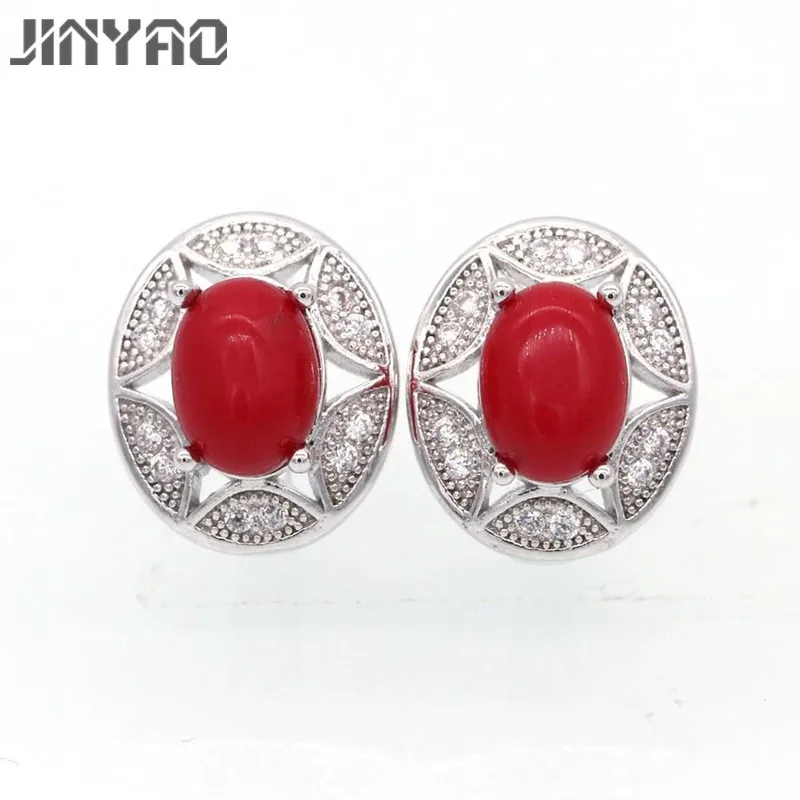 JINYAO модные серьги золотого цвета очаровательные красные коралловые & ААА