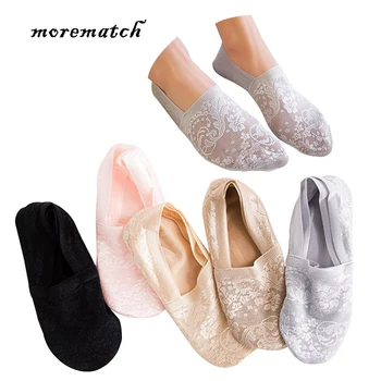 

Morematch 1 Pair Women Short Sock Leaf Flower Pattern Lace Socks Silicone Slip No Show Socks 5 Colors Optional