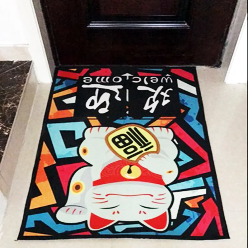 Fortune Cat Floor Mat Living Room Carpet Decor Kitchen Bedroom Doormat Footpad