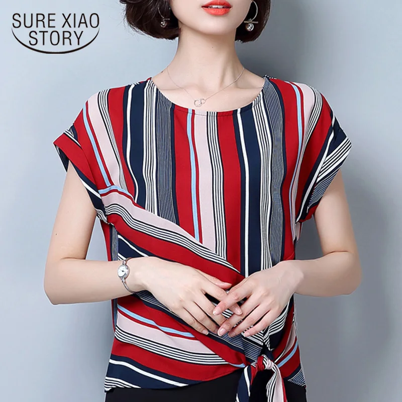 womens tops and blouses plus size tops blouse women blusas mujer de moda 2019 short sleeve striped chiffon women blouse 0620 40