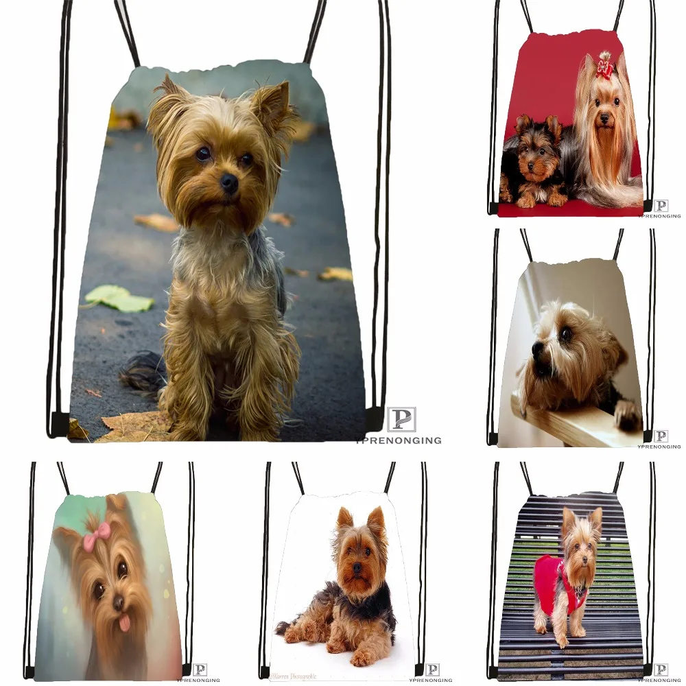 Custom Cute Yorkshire Terrier Drawstring Backpack Bag Cute Daypack Kids Satchel Black Back 31x40cm 180531 03
