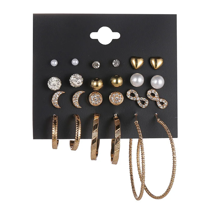 

CXW Ring stud hoop combination earrings for women Europe and America moon star 12 pairs of jewelry set S03