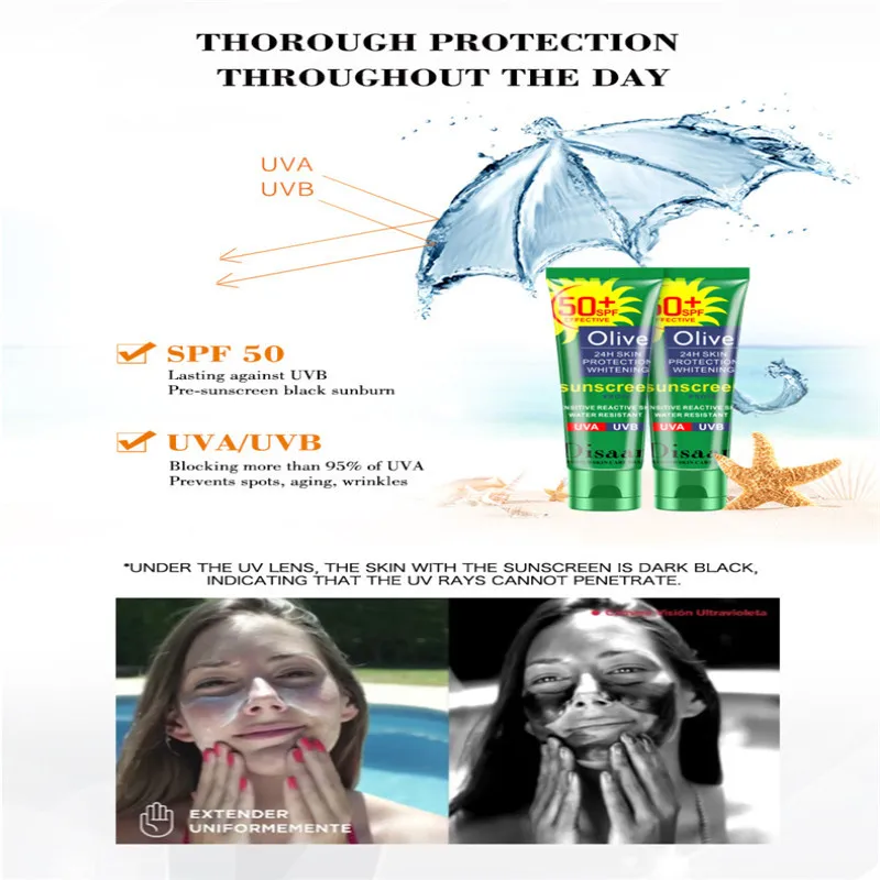 SPF 50+ Sunscreen Whitening Facial Body Sunscreen Sunblock Cream Oil-Control Moisturizing Olive Oil Skin Protective Cream TSLM1