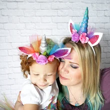 10 и 20 штук rainbow Unicorn рога Лентой Дети шифон единорог глава блеск Hairbands Пасха бонус для вечеринки подарок Аксессуары для волос