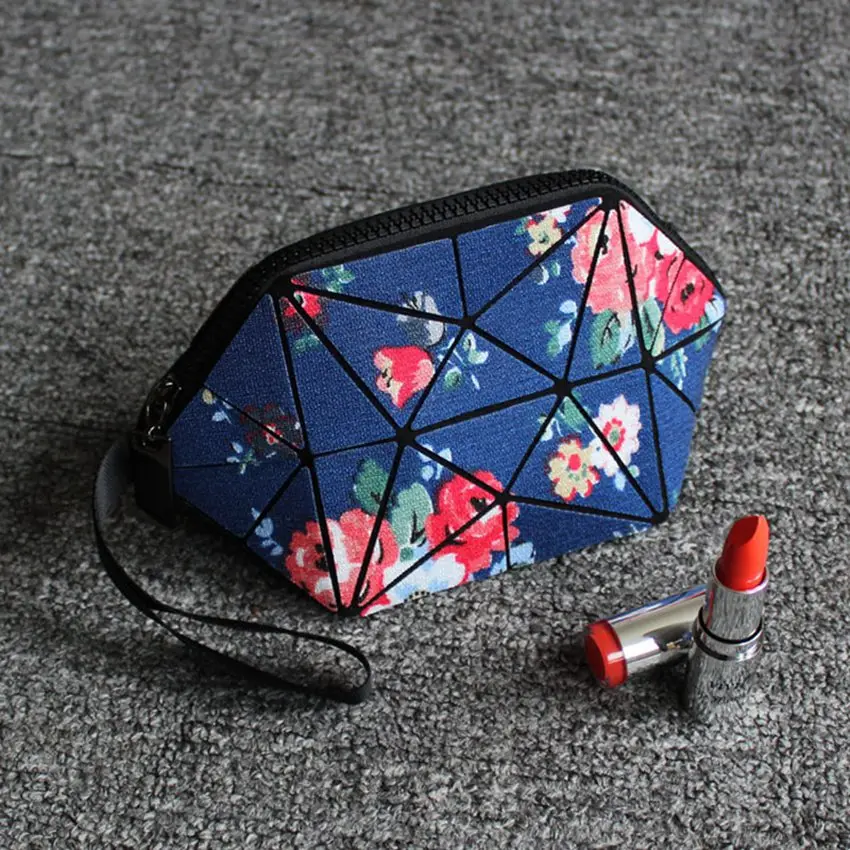 

new style fashion printing cosmetic bag women Geometric folding make up bag casual travel organizer makeup case beauty bags