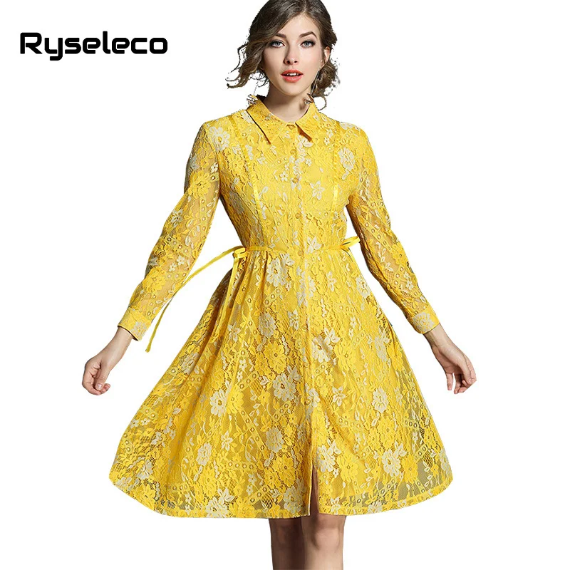 Ryseleco Весна трапециевидной формы с длинным рукавом Prairie Chic Цветочные Кружево