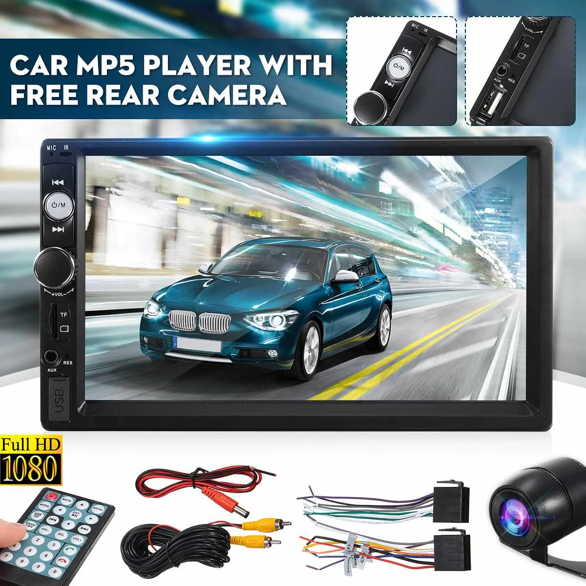 

7" HD 2Din Car Stereo Radio bluetooth Audio Receiver FM Radio Car MP5 Player with Remote Touchable USB AUX TF + Rear Camera