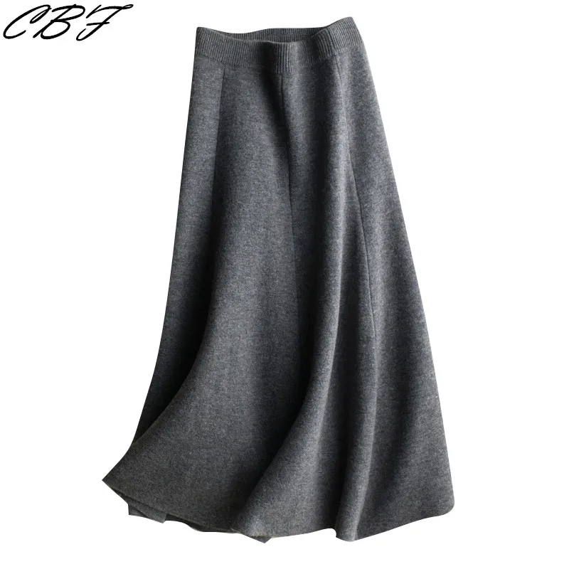 Магазин Скидка зима шаблон Мода дамы вязаный кашемир длинная юбка, чистый цвет мягкий дизайн тепло - Цвет: Темно-серый