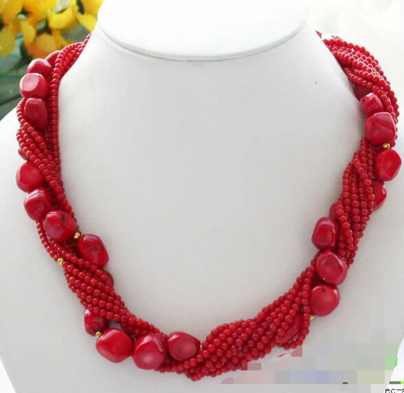 

Hot sale 8row 18" 14mm NATUREL RED CORAL massive BEAD NECKLACE