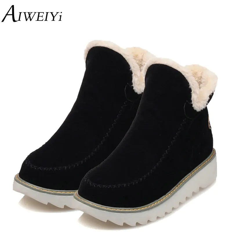 

AIWEIYi Big Size 34-43 Women Ankle Boots Flock Round toe Gladiator Shoes Women Fur Warm Winter Shoes for Women Snow Boots Botas