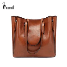 FUNMARDI Бренд Дизайн Восковая Кожаная Сумка Роскошные высококачественные женские сумки Высокоемкая Сумка Кожаная Сумка На Молнии WLHB1723B