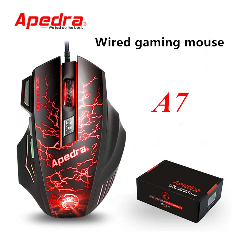Apedra A7 светодиодный оптический 7 кнопок Проводная игровая мышь USB 3200DPI оптическая