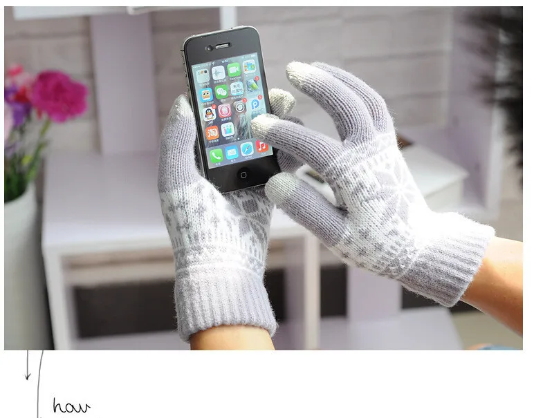 Новинка Женские Снежинки сенсорный экран вязаные перчатки для iPhone iPad смартфон волшебная зима Новинка унисекс