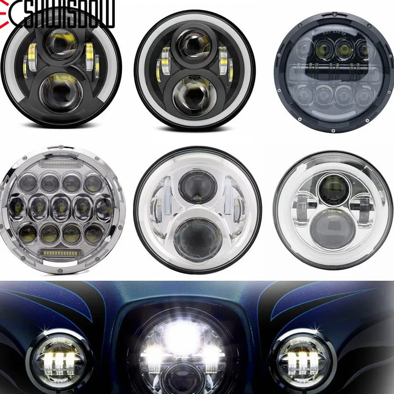 Мотоцикл 7 дюймов светодиодные фары &quotLED DRL H4 Halo Кольцо Янтарный сигнал поворота