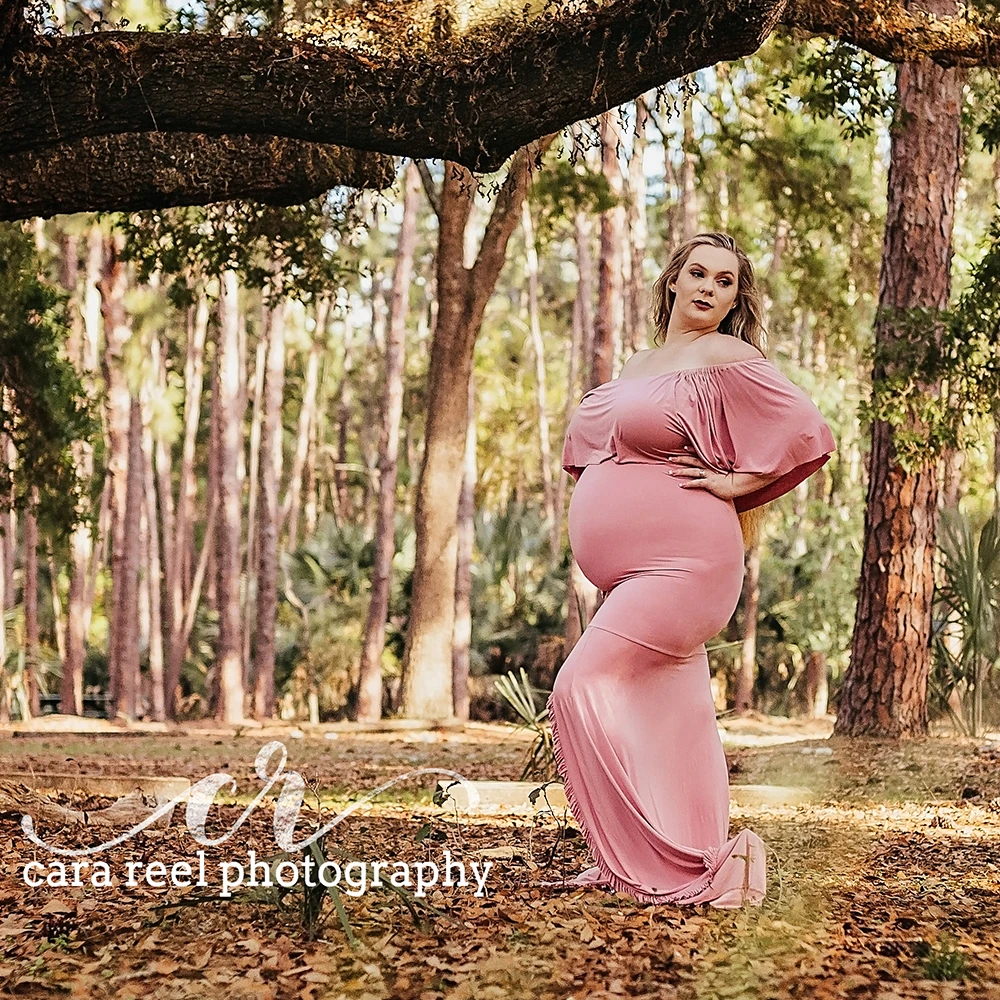 Fora do Ombro Vestido de Maternidade Fotografia para Sessão de Fotos do Vestido Colarinho Plissado Adereços Fotografia Gravidez Grávida Vestido Maxi d & j 16 High Quality Mamãe e Bebê