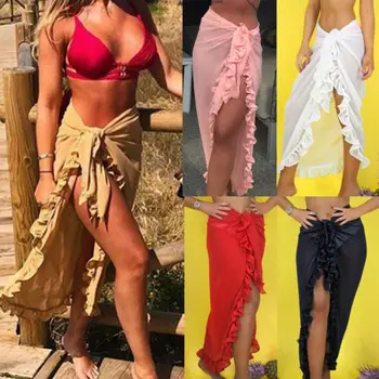 

Women High Waist Lace Gauze Towel Beach Barely Bikini Cover Up Wrap Scarf Swimwear Pareo Sarong Mesh Skirts