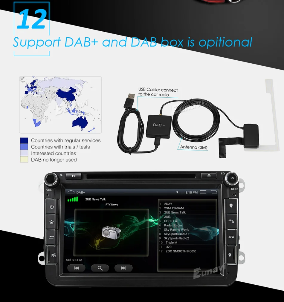 Excellent Eunavi Android 8.0 Octa Core 4GB RAM Car DVD for VW Passat CC Polo GOLF 5 6 Touran EOS T5 Sharan Jetta Tiguan GPS Radio Seat A 19