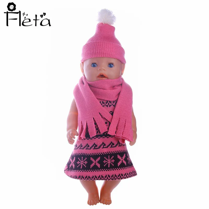 Аксессуары для кукольной одежды, красивый шарф+ шапка, подходит для 18, 18 дюймов, американский и 43 см, подарок на Рождество, день рождения - Цвет: Розовый