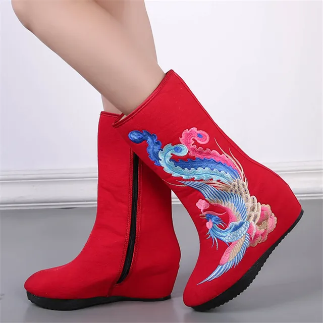 Womens Phoenix Embroidery Wedge Heel Platform Ankle Booties Womens Phoenix Embroidery Wedge Heel Platform Ankle Booties