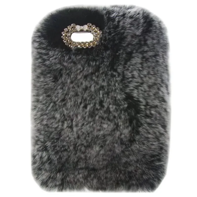 Супер роскошный сверкающий чехол с кристаллами бантом Пушистый Зимний теплый меховой пушистый чехол из кроличьего меха для iPad Pro 9,7 дюйма - Цвет: Gray