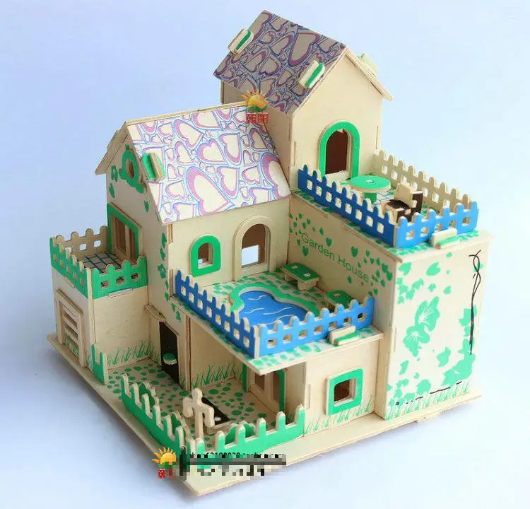 Creativo 3D rompecabezas de madera del arte de Diy casa