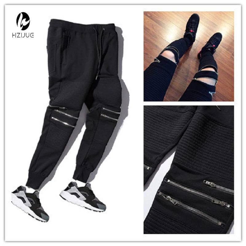 

High Street fashion zipper mens joggers pants biker cool sweatpants women and men pants hip hop mens tights street dance pants