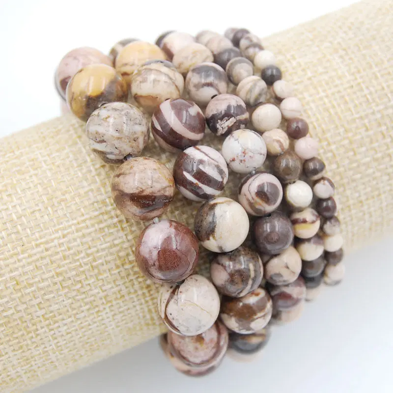 Natural Brown Zebra Jasper Gem stone Round Loose Beads Stretchy Bracelet Elastic Cord 7.5&quot 4mm 6mm 8mm 10mm 10pcs/Pack | Украшения и