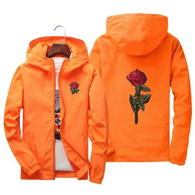 Mens Hoodies Couple Rose Embroidery Casual Jacket Hooded Coat Zipper Up Overcoat Autumn Winter Windbreaker Tracksuit