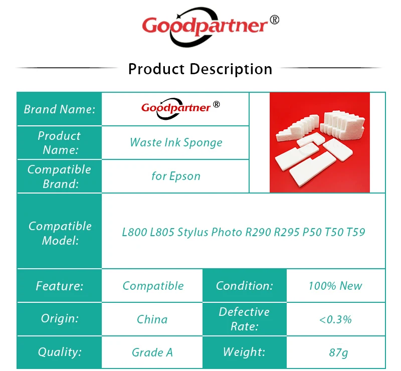 Партиями по 5 комплектов L800 L805 T50 P50 R290 отработанных чернил губка 1469197 лоток пористая подкладка для Epson L800 L805 стилус фото R290 R295 P50 T50 T59