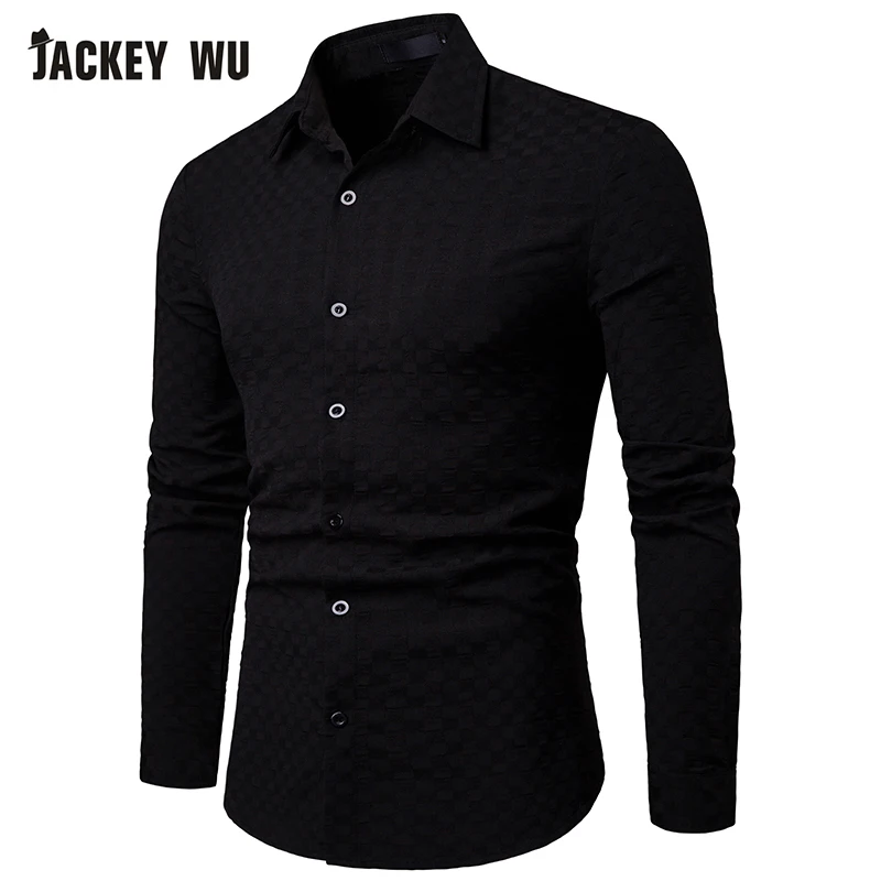 JACKEYWU рубашки домашние муж. для мужчин Мода 2019 г. клетчатый одноцветное цвет с длинным рукавом Тонкий платье джентльмена