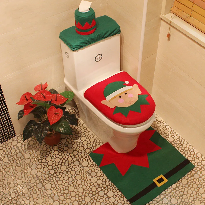 

Christmas Gifts Anti-slip Bath Toilet Mats Set Non-woven Absorbent Bathroom Carpet Pedestal Rug Toilet Lid Cover Bathroom Decor