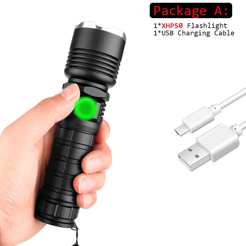 A Мощный светодиодный фонарик 26650/18650 лм XHP70.2/XHP50, фонарик с usb-зарядкой, светодиодный фонарь lanter с аккумулятором для кемпинга - Испускаемый цвет: A