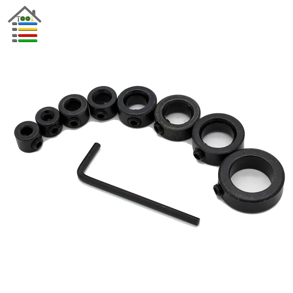 

New 8pcs Drill Bit Depth Stop Collar Split Ring Woodworking Drills Clamping Device Positioner Hole Drill Press Collars +L-Wrench