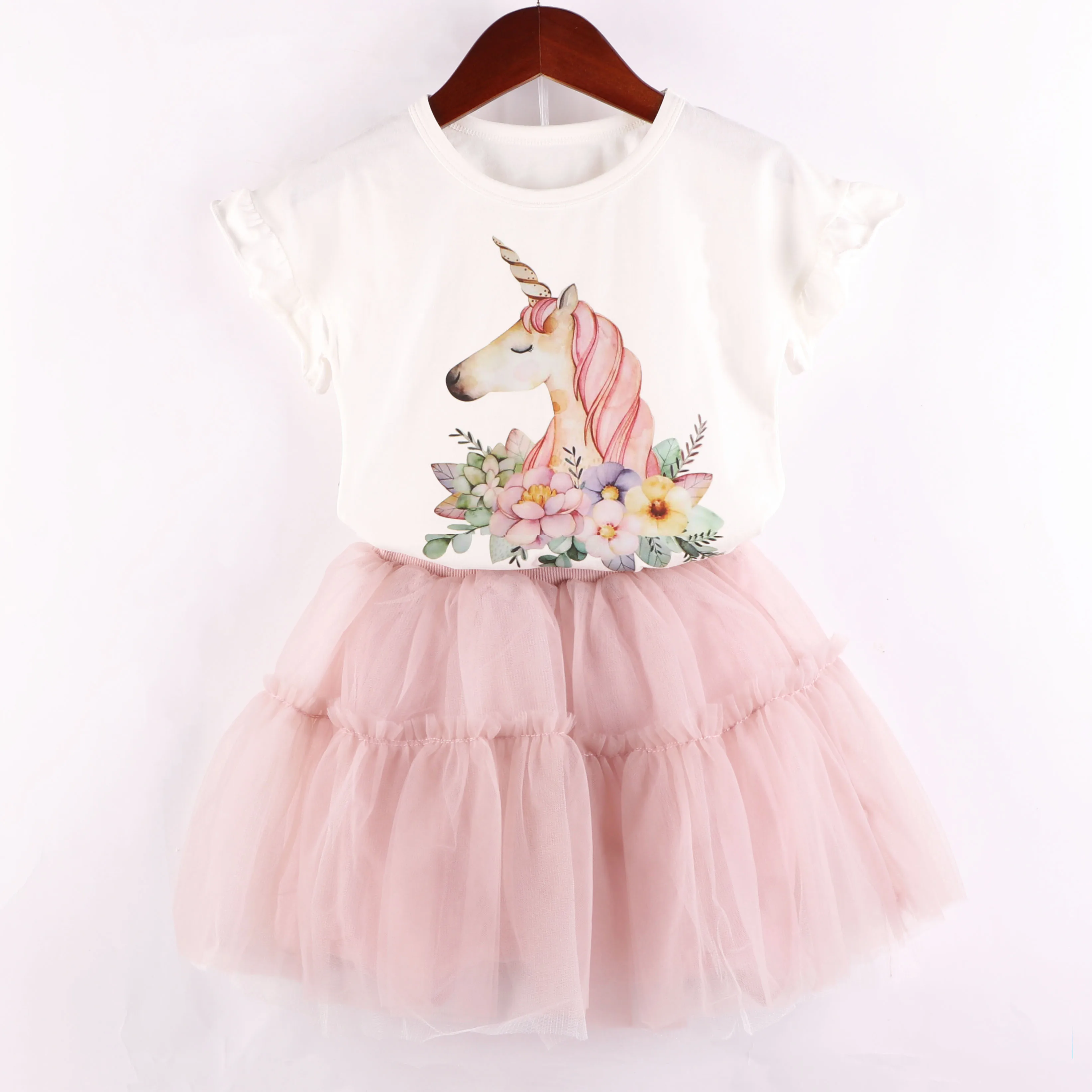 Комплект одежды для девочек; Милая Одежда для девочек; вечерние футболки с принтом единорога+ юбка; комплект из 2 предметов; повседневная детская одежда - Цвет: unicorn-2