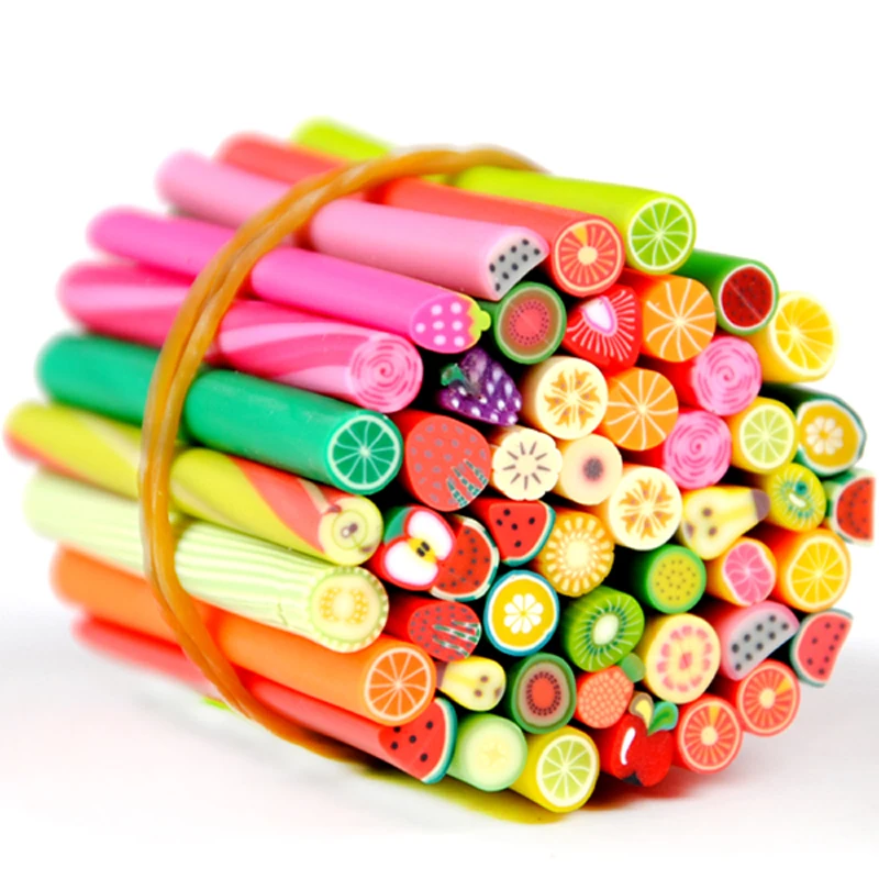 50pcs Fimo Nail Stickers Fimo Canes Fruit 3D Nail Art ...