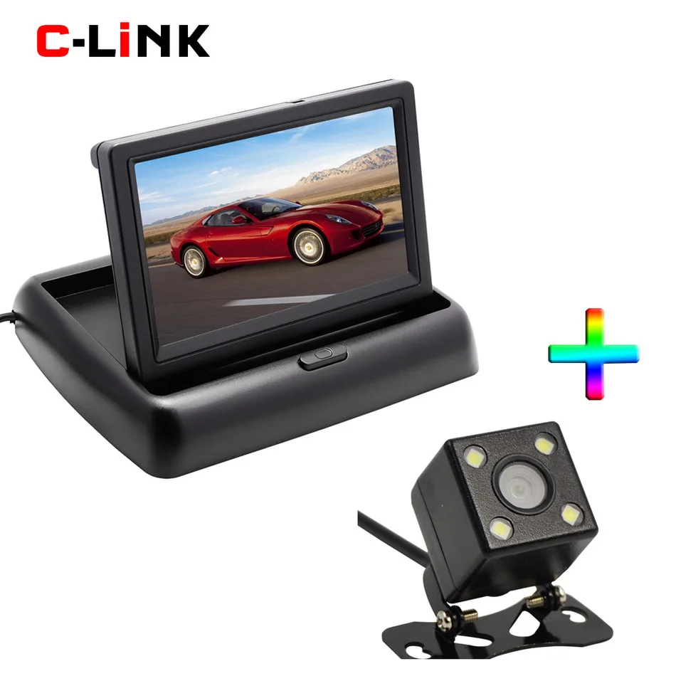 

High Resolution 4.3" Color TFT LCD Folding Car Parking Assistance Monitors 2 Way Video Input With Rear View Backup Camera