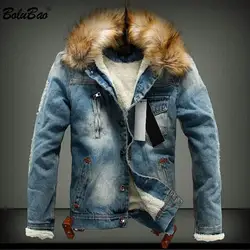 BOLUBAO модные брендовые зимние мужские джинсовые куртки новые поддельные карманные мужские куртки однотонного цвета Повседневная Толстая