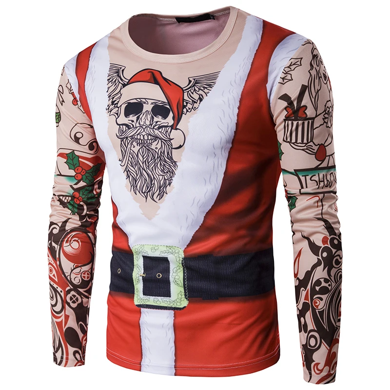 New men's personalized Christmas clothes Santa Claus round collar 3D Christmas Long Sleeve T Shirts