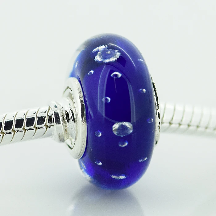 

Fits for Pandora Bracelets Dark Blue Effervescence Murano Glass Beads 100% 925 Sterling Silver Charms Free Shipping