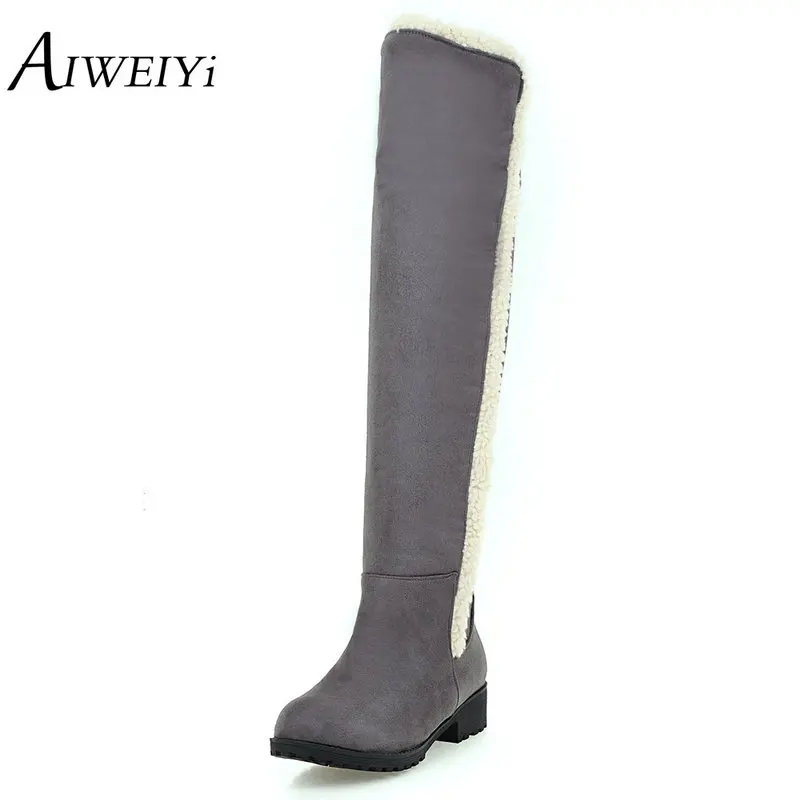 

AIWEIYi Womens Thigh High Boots Platform Knee High Boots Warm Fur Winter Snow Boots Black Grey Big Size 34-43