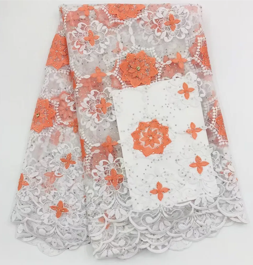 

Hottest Selling African Tulle Lace Fabric High Quality Stones Lace Fabric For Bridal