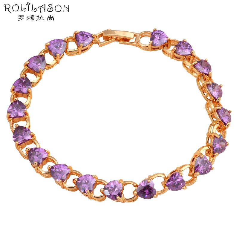 ROLILASON изысканный дизайн в форме сердца Фиолетовый Кристалл Циркон золотой