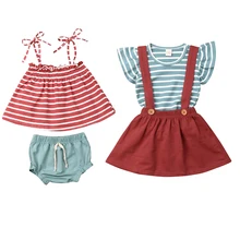 Комплекты одежды для новорожденных девочек от 0 до 24 месяцев полосатые футболки из 2 предметов топы, шорты/комбинезон, юбочный наряд, одежда для детей от 0 до 24 месяцев