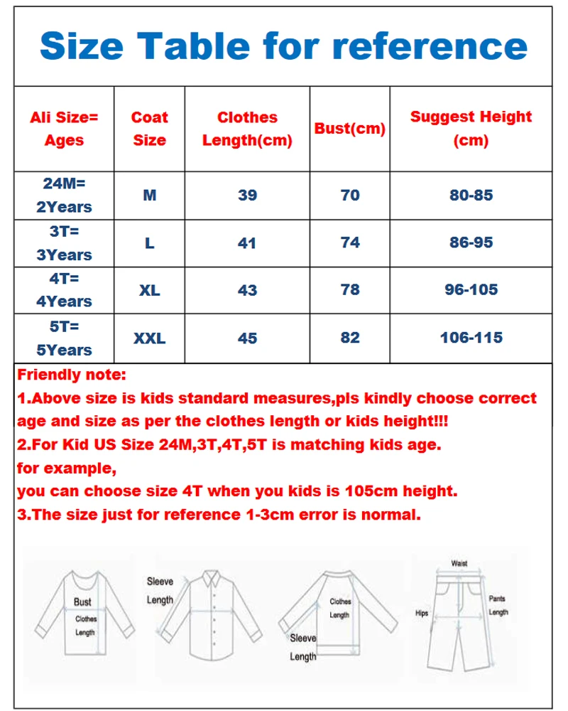 COAT403 size table
