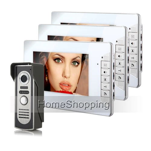 

Brand New 7 inch Color Screen Video Intercom Door Phone + 700TVL Waterproof Door Camera + 3 White Monitors Unlock FREE SHIPPING
