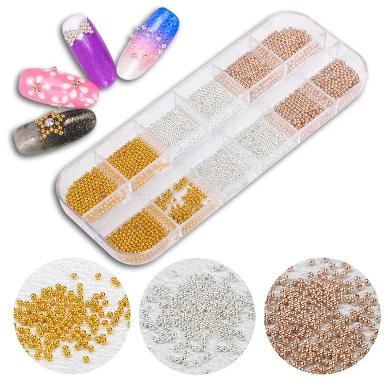 

1 Box Metal Beads Without hole Mixed Rose Gold Silver 3D Micro Caviar Beads Nail Art Decoration Nails Accessories diy supplies